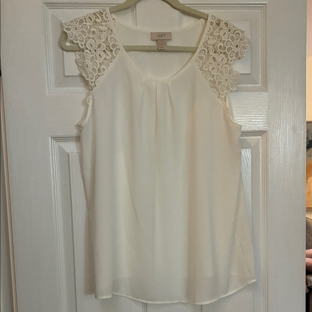 LOFT Cream Blouse with Lace Shoulders